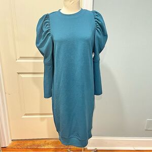 NWT Yakira Bella Teal Blue Long Sleeve Midi Simone Dress Size Small